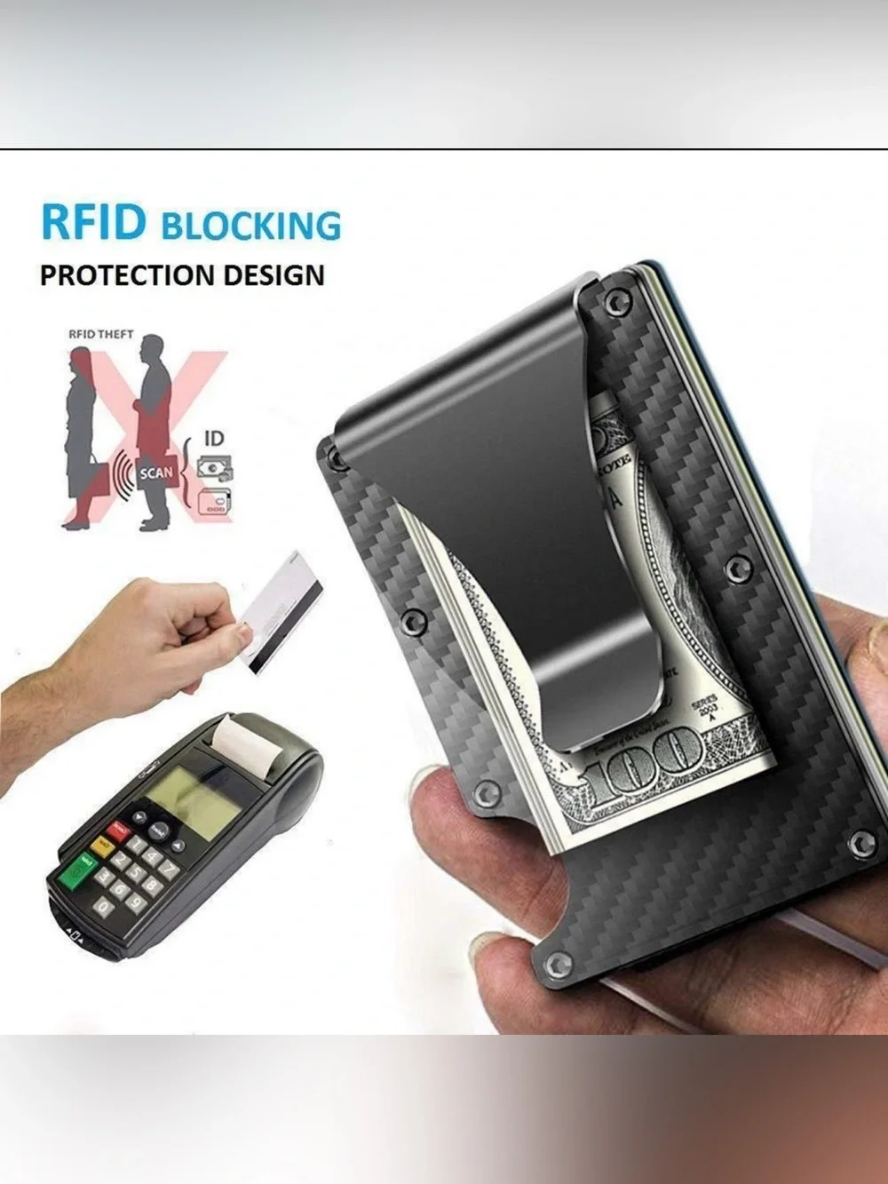 *new* Brookstone Carbon Fiber RFID Wallet with Aluminum Money Clip